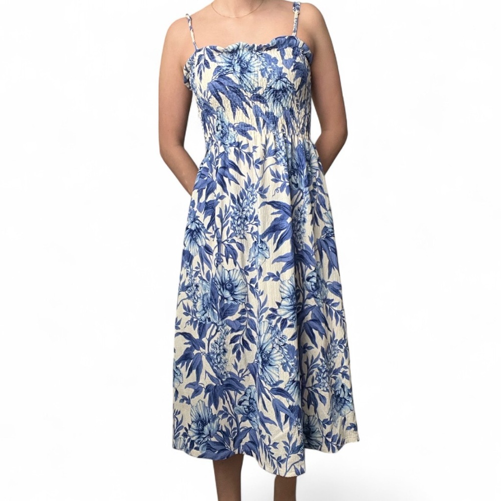 H&M Blue and White Floral Midi Dress